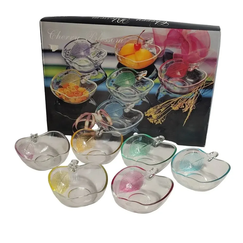 KIG Cherry Blossom Apple Glass Bowl Set 6 PC Clear w/ Box 5